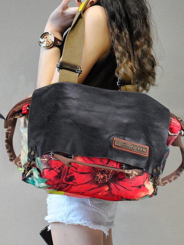 Original High-Capacity Patchwork Cowhide Outdoor Travel Shoulder Bag