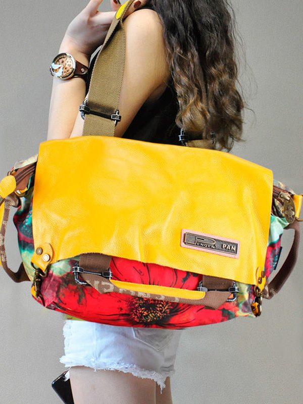 Original High-Capacity Patchwork Cowhide Outdoor Travel Shoulder Bag