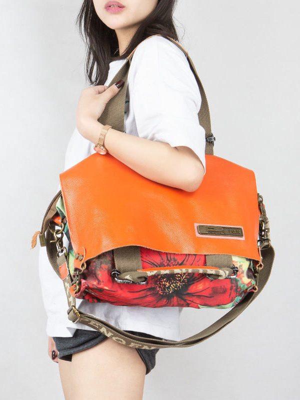 Original High-Capacity Patchwork Cowhide Outdoor Travel Shoulder Bag