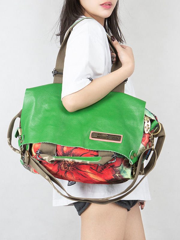 Original High-Capacity Patchwork Cowhide Outdoor Travel Shoulder Bag