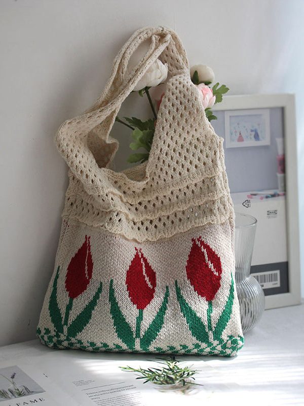 Original Hollowed Out Jacquard Knitted Shoulder Bag