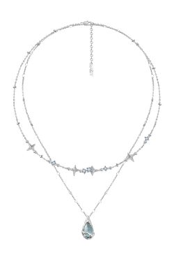 Original Light Blue Copper Alloy Gem Stone Water Droplet Pendant Necklace