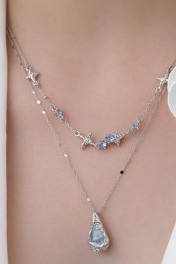 Original Light Blue Copper Alloy Gem Stone Water Droplet Pendant Necklace