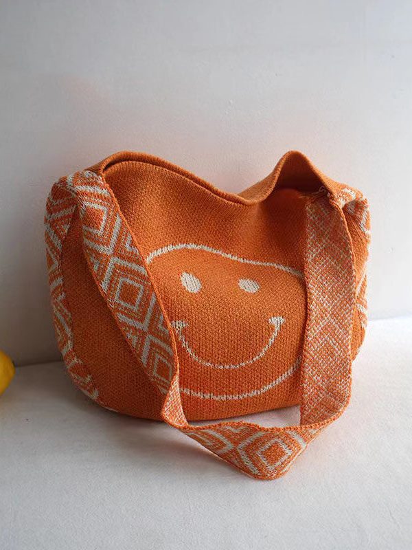 Original Orange Smiling Face Knitted Messenger Bag