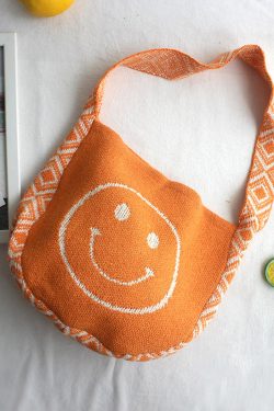 Original Orange Smiling Face Knitted Messenger Bag