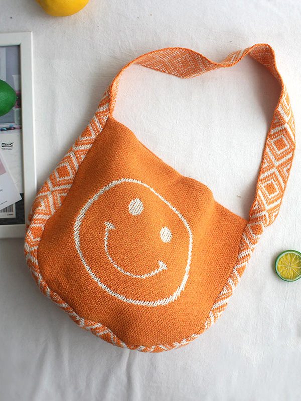 Original Orange Smiling Face Knitted Messenger Bag