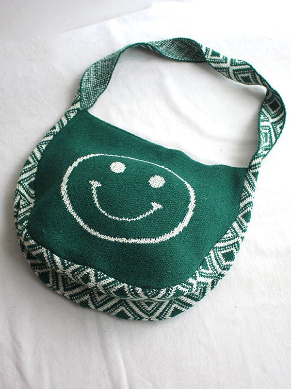 Original Orange Smiling Face Knitted Messenger Bag