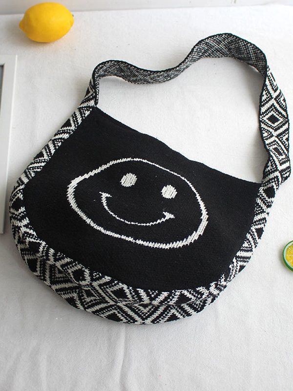 Original Orange Smiling Face Knitted Messenger Bag