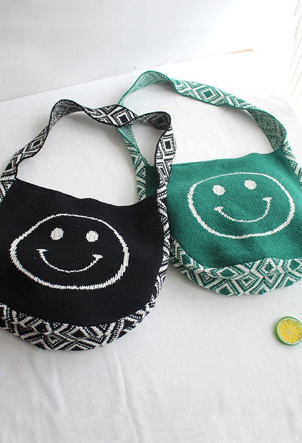 Original Orange Smiling Face Knitted Messenger Bag