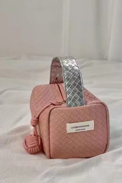 Original Silver Powder Color Matching Woven Pattern Handbag