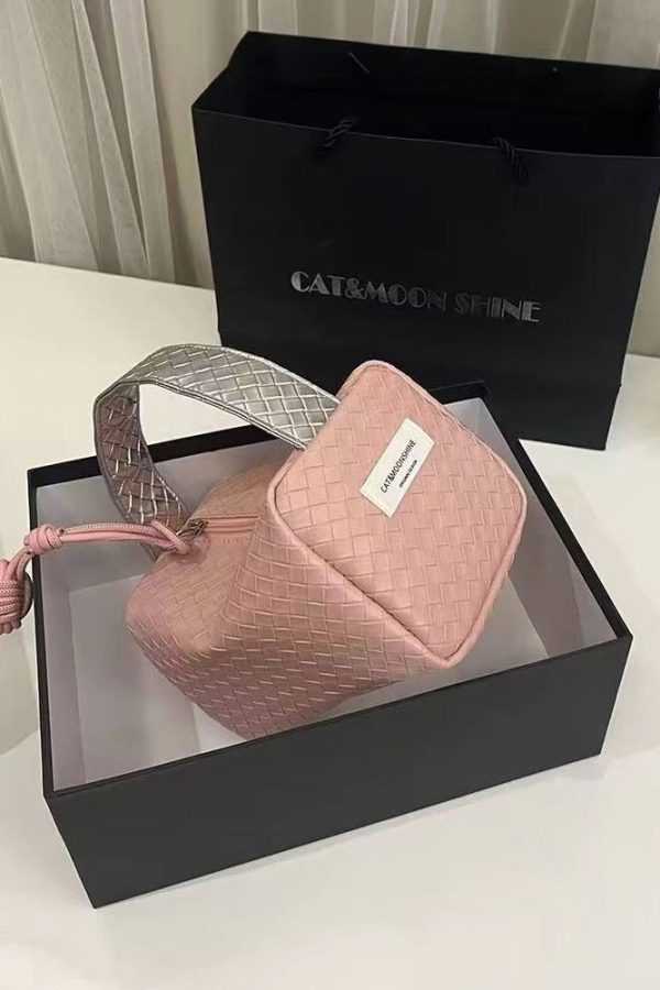 Original Silver Powder Color Matching Woven Pattern Handbag