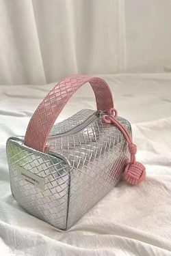 Original Silver Powder Color Matching Woven Pattern Handbag