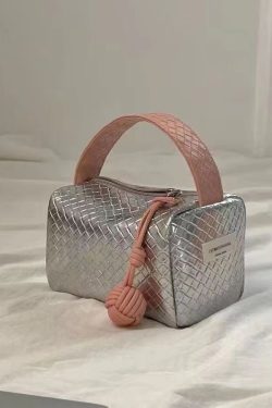 Original Silver Powder Color Matching Woven Pattern Handbag