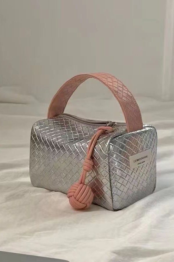 Original Silver Powder Color Matching Woven Pattern Handbag