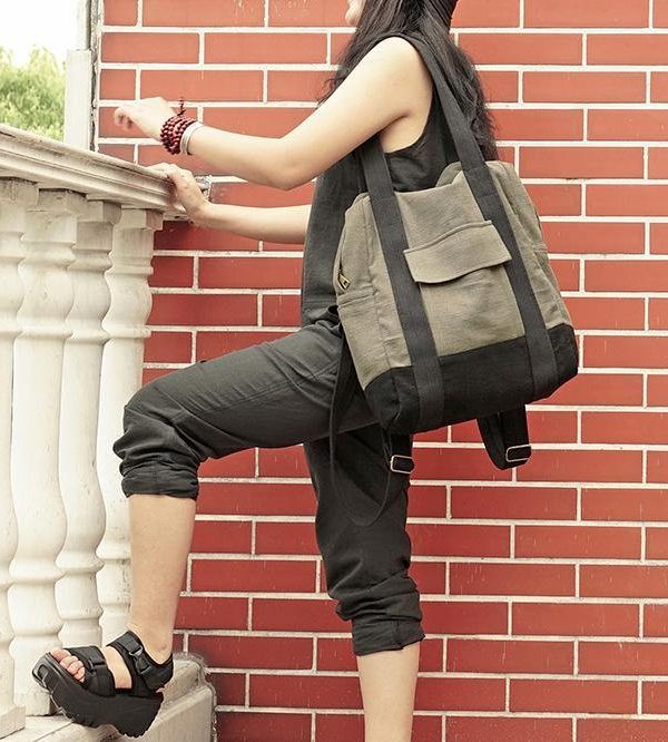 Original stitching single shoulder backpack dual-use canvas bag big bag