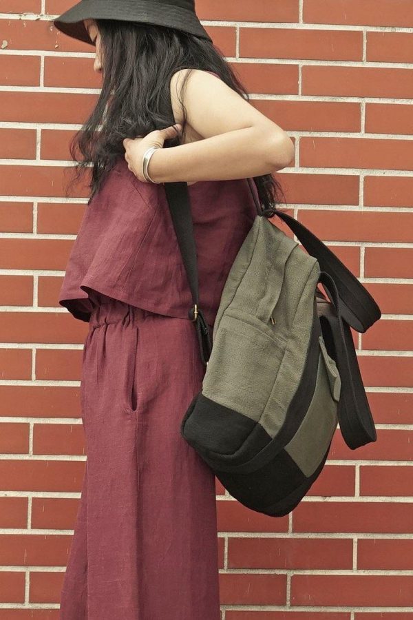 Original stitching single shoulder backpack dual-use canvas bag big bag