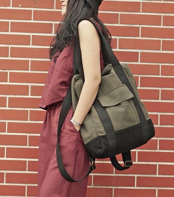Original stitching single shoulder backpack dual-use canvas bag big bag
