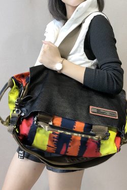 Original Yellow High-Capacity Patchwork Cowhide Outdoor Travel Shoulder Bag