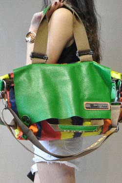 Original Yellow High-Capacity Patchwork Cowhide Outdoor Travel Shoulder Bag