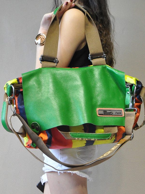 Original Yellow High-Capacity Patchwork Cowhide Outdoor Travel Shoulder Bag