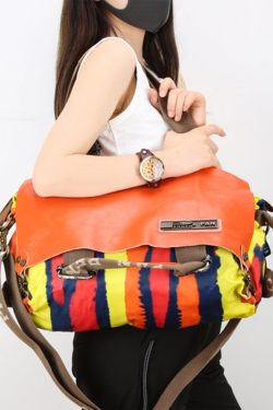 Original Yellow High-Capacity Patchwork Cowhide Outdoor Travel Shoulder Bag