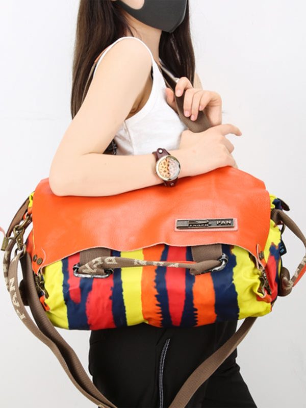 Original Yellow High-Capacity Patchwork Cowhide Outdoor Travel Shoulder Bag