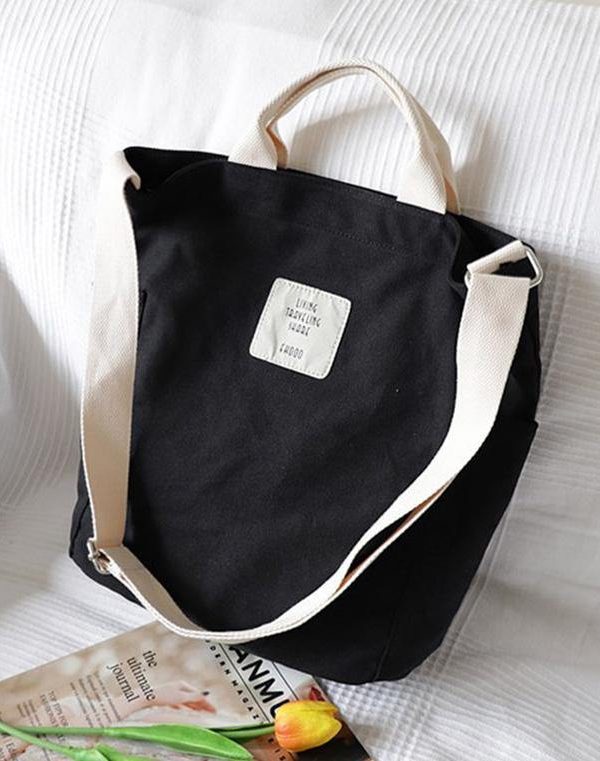 Oversized Beautiful Casual Patchwork Large black Canvas Shoulder Bag