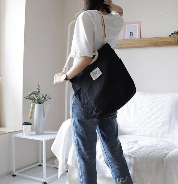 Oversized Beautiful Casual Patchwork Large black Canvas Shoulder Bag