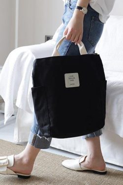 Oversized Beautiful Casual Patchwork Large black Canvas Shoulder Bag