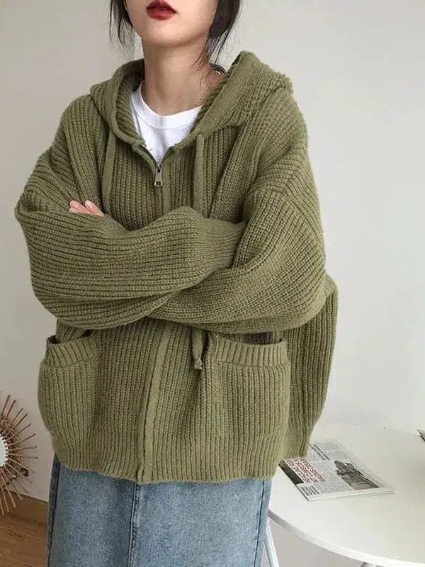 Oversized Knitted Hooded Cardigan