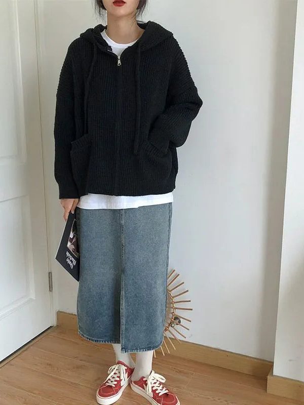 Oversized Knitted Hooded Cardigan