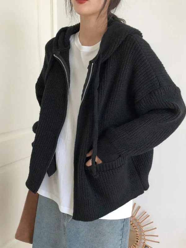 Oversized Knitted Hooded Cardigan