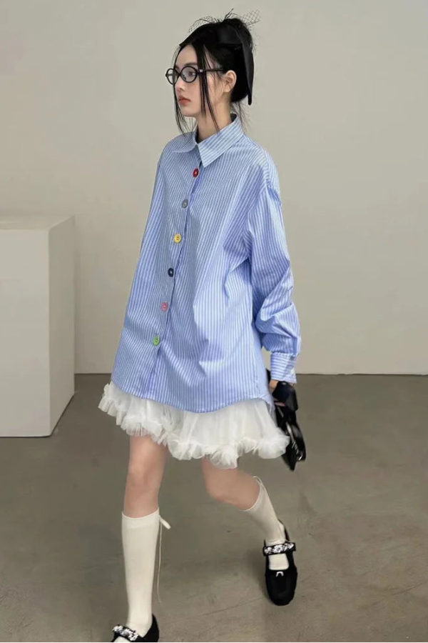 Oversized Stripe Button-Up Shirt