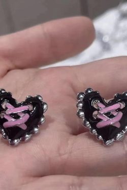 Pastel Goth Corset Heart Earrings