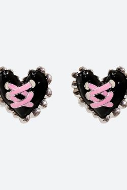 Pastel Goth Corset Heart Earrings