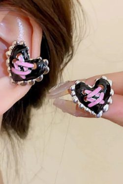 Pastel Goth Corset Heart Earrings