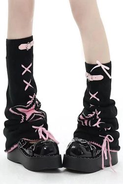 Pastel Goth Lace Up Belted Leg Warmers