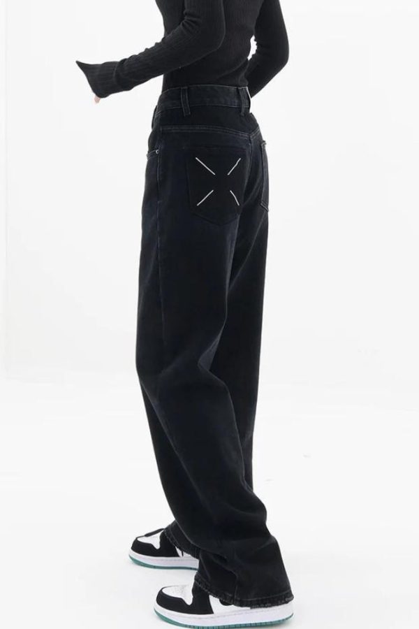 Patch Pocket Straight Leg Denim Jeans