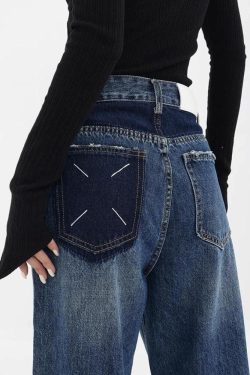 Patch Pocket Straight Leg Denim Jeans