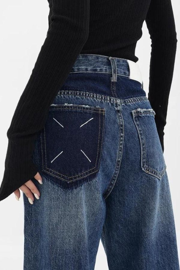 Patch Pocket Straight Leg Denim Jeans