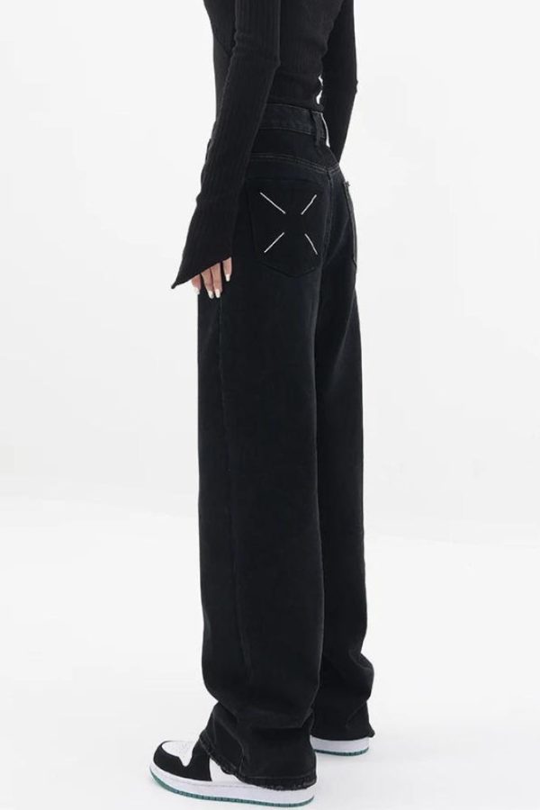 Patch Pocket Straight Leg Denim Jeans