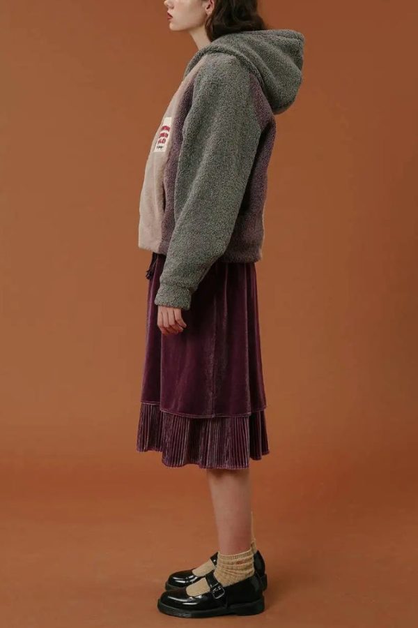 Patchwork Fluffy Hoodie Jacket