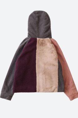 Patchwork Fluffy Hoodie Jacket
