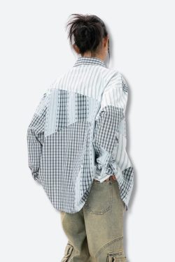 Patchwork Striped & Plaid Shirt