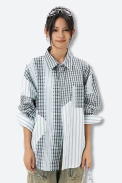 Patchwork Striped & Plaid Shirt