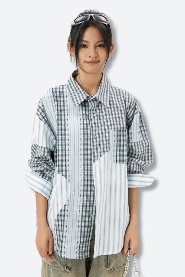 Patchwork Striped & Plaid Shirt