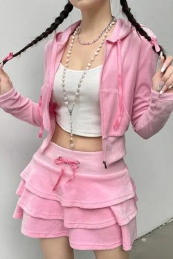 Pink Aesthetic Skirt & Hoodie Two Piece Set
