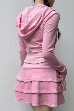 Pink Aesthetic Skirt & Hoodie Two Piece Set