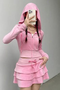Pink Aesthetic Skirt & Hoodie Two Piece Set