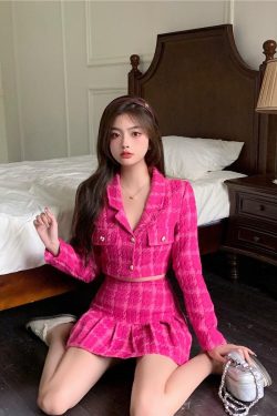 Pink Crop Jacket & Mini Skirt Two Piece Set